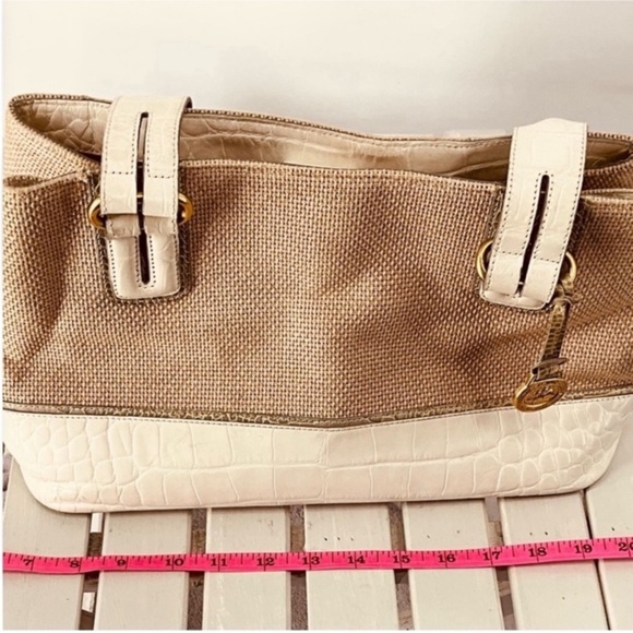 VTG Brahmin Elegant Cream Crox and Tan Burlao multi pocket organizer Handbag - Picture 2 of 5